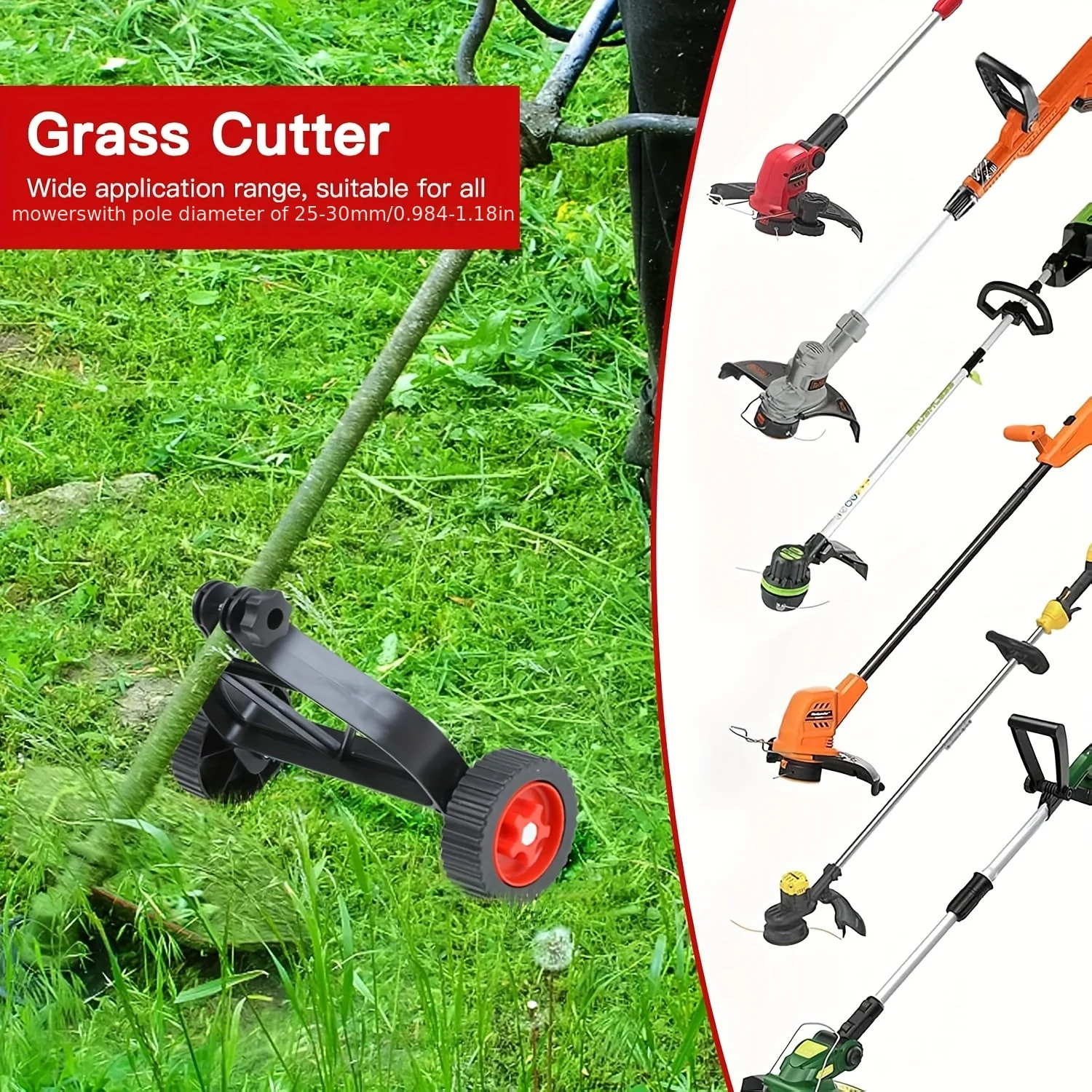 Adjustable Mower Durable Adjustable Lawn Mower Support Wheel Attachment | Quick-Change Design for Garden Trimmers & Power Tools - Enhances Stability & Maneuverability